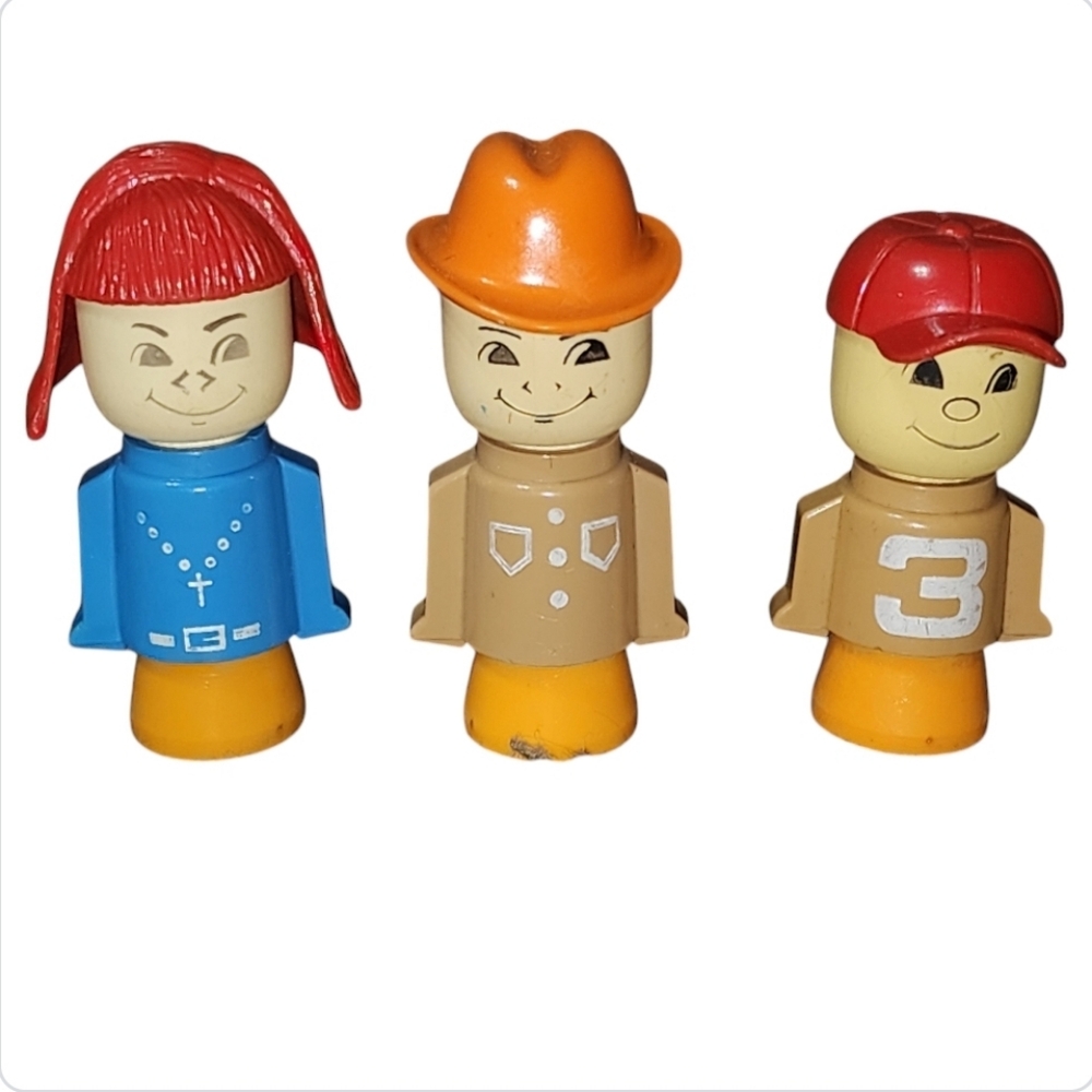 Antique 1970 s Matchbox Toy People Little Figurines Lot Of 3 Boy Girl & Cowboy